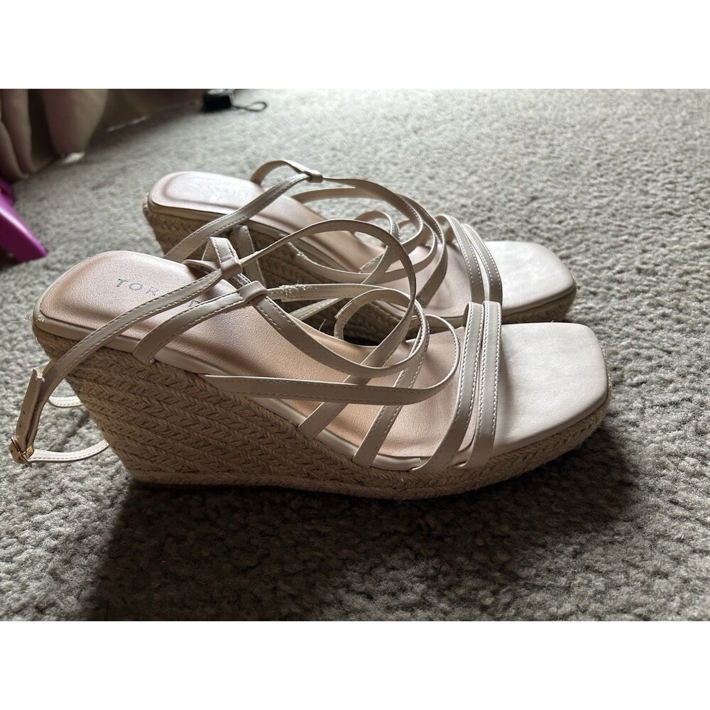 Torrid Laceup Strappy Platform Wedge Sandal Size 11.5WW Beige